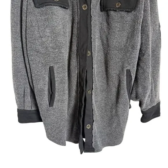 Free People Ruby Button Up Oversized Shirt Jacket Shacket Charcoal Gray Black XL - Picture 5 of 14